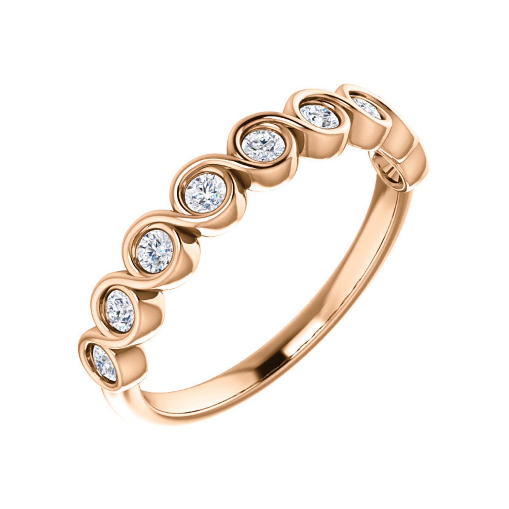 Round Bezel Set Flow 0.25 Carat Diamond Stack Band in White, Yellow or Rose Gold - Talisman Collection Fine Jewelers