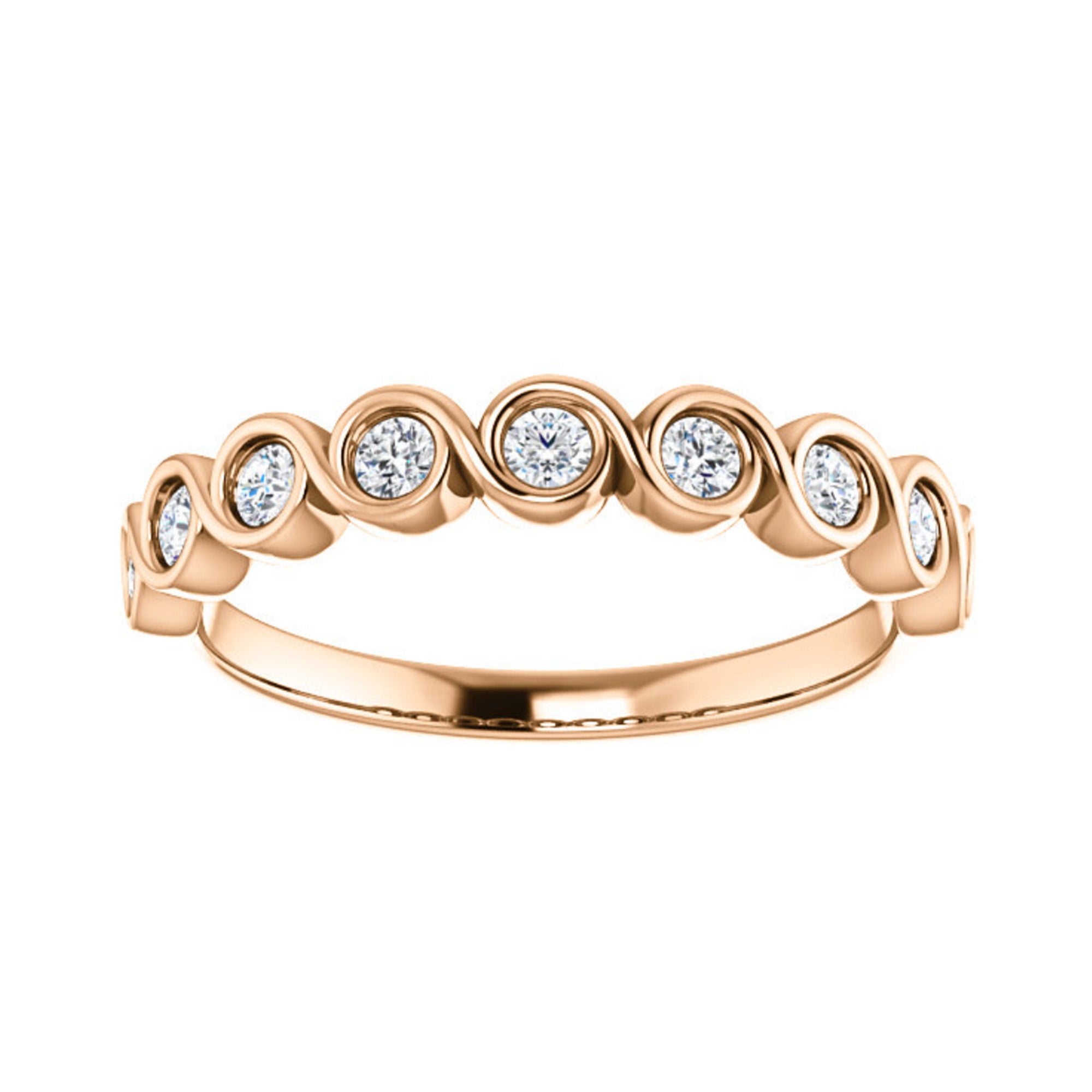 Round Bezel Set Flow 0.25 Carat Diamond Stack Band in White, Yellow or Rose Gold - Talisman Collection Fine Jewelers