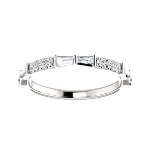 Round and Tapered Baguette Diamond Anniversary Band in White, Yellow or Rose Gold - Talisman Collection Fine Jewelers