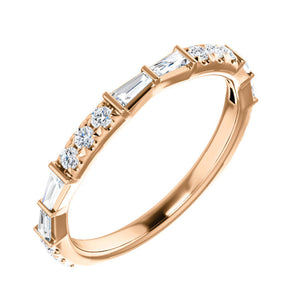 Round and Tapered Baguette Diamond Anniversary Band in White, Yellow or Rose Gold - Talisman Collection Fine Jewelers