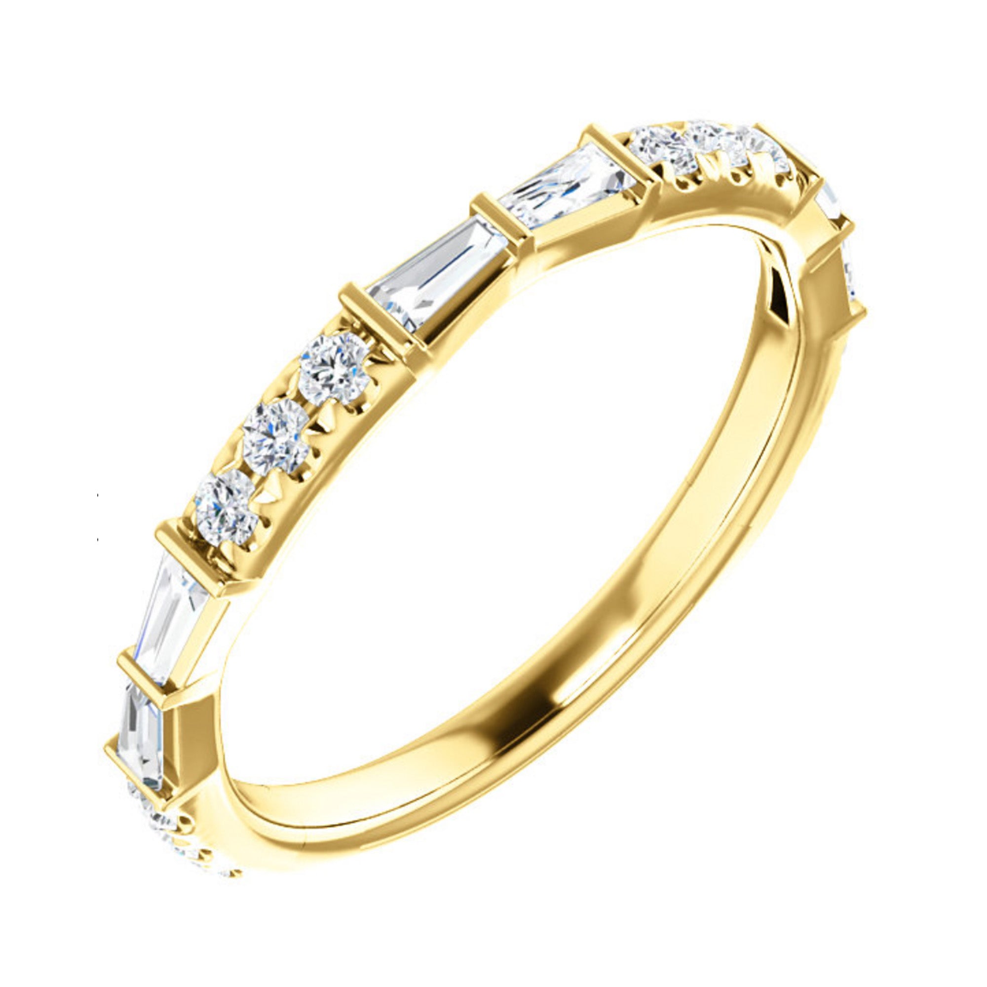 Round and Tapered Baguette Diamond Anniversary Band in White, Yellow or Rose Gold - Talisman Collection Fine Jewelers