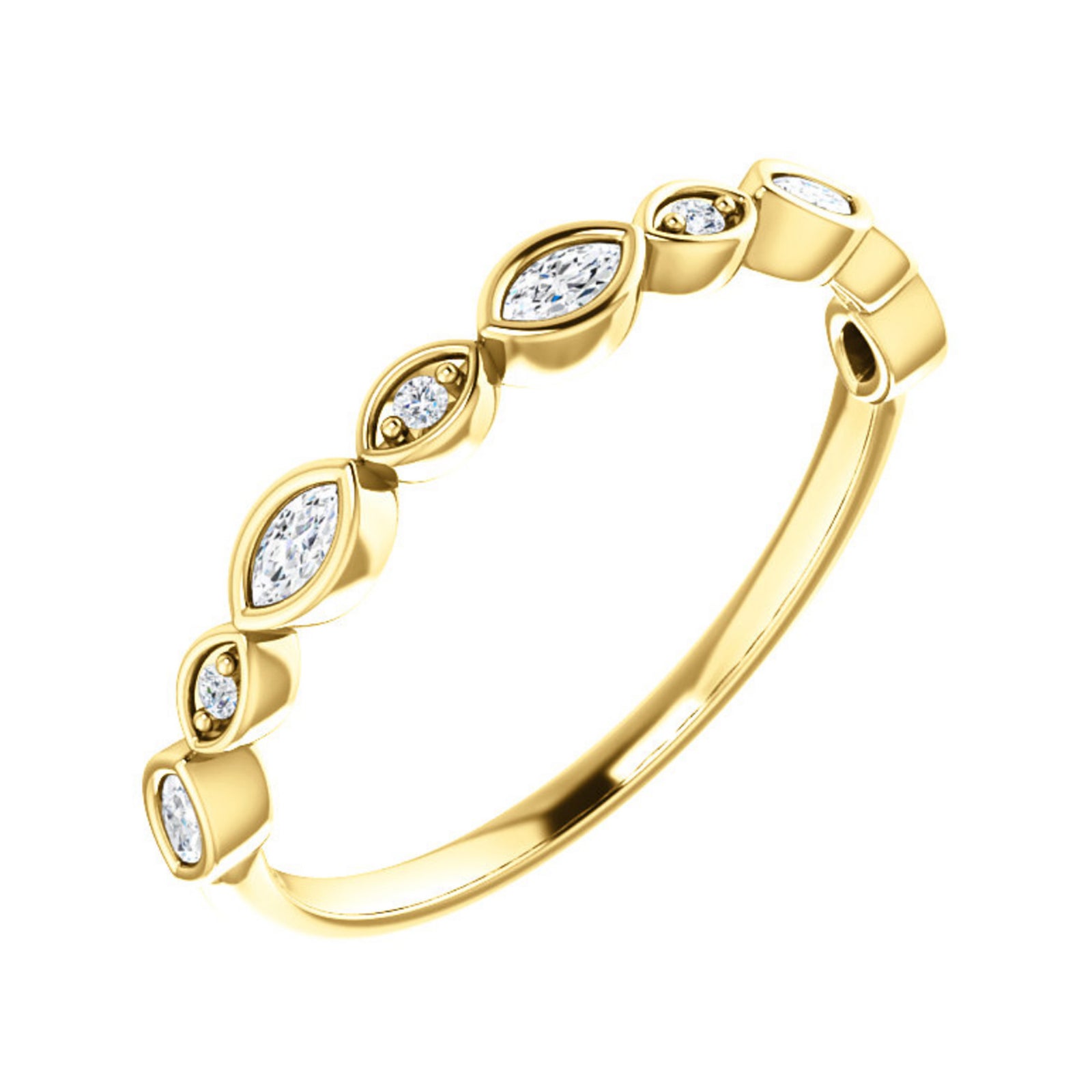 Alternating Marquise and Round Diamond Stack Band in White, Yellow or Rose Gold - Talisman Collection Fine Jewelers