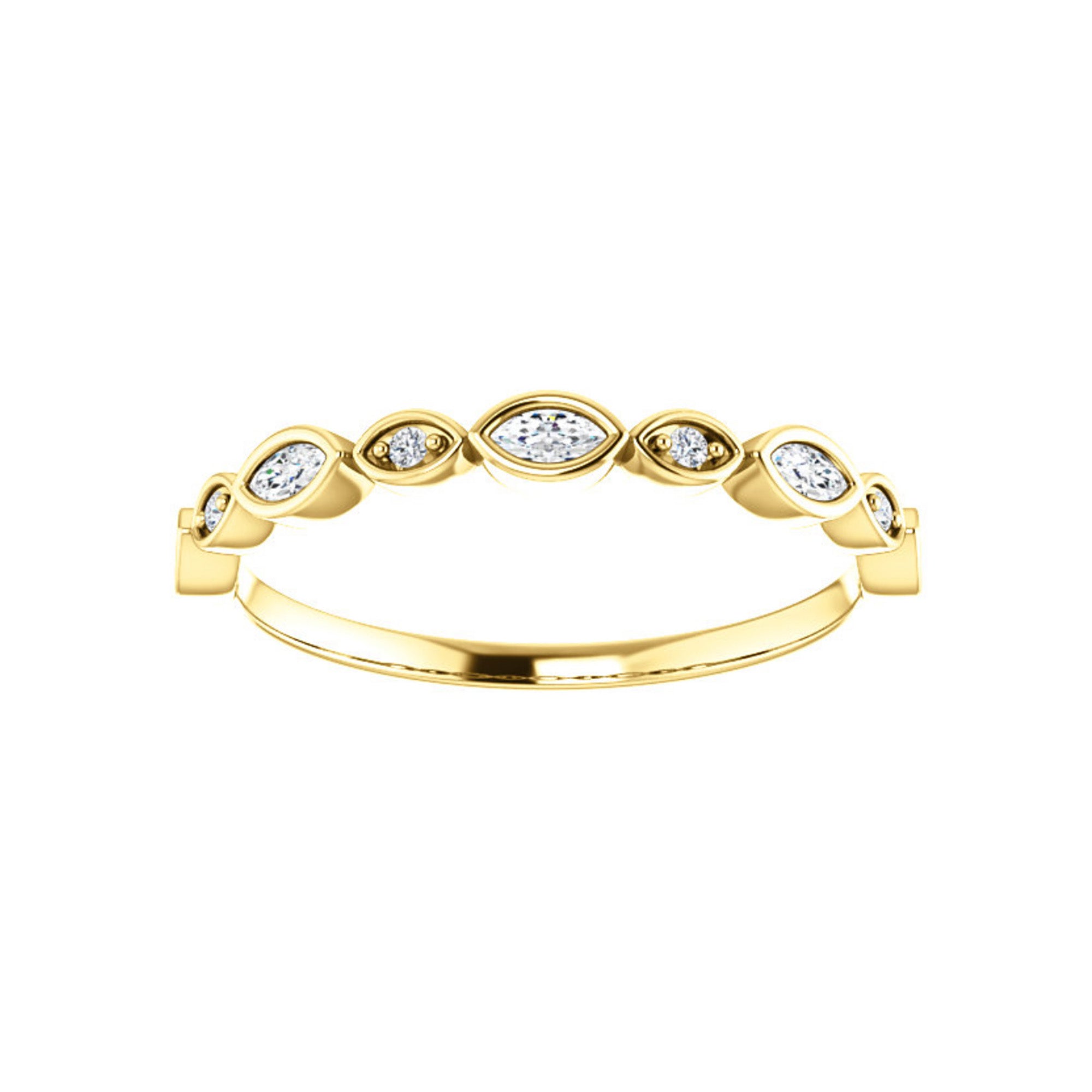 Alternating Marquise and Round Diamond Stack Band in White, Yellow or Rose Gold - Talisman Collection Fine Jewelers