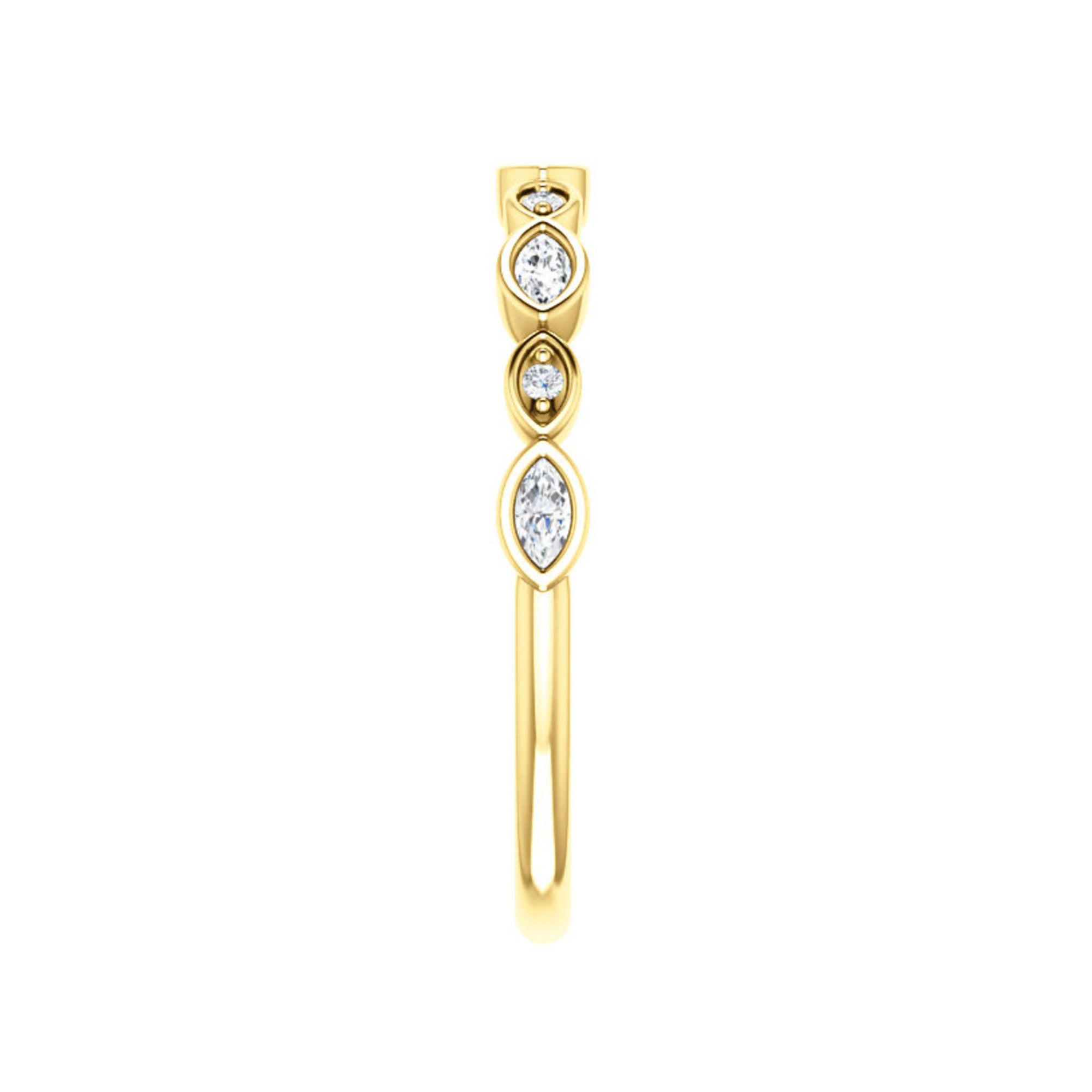 Alternating Marquise and Round Diamond Stack Band in White, Yellow or Rose Gold - Talisman Collection Fine Jewelers