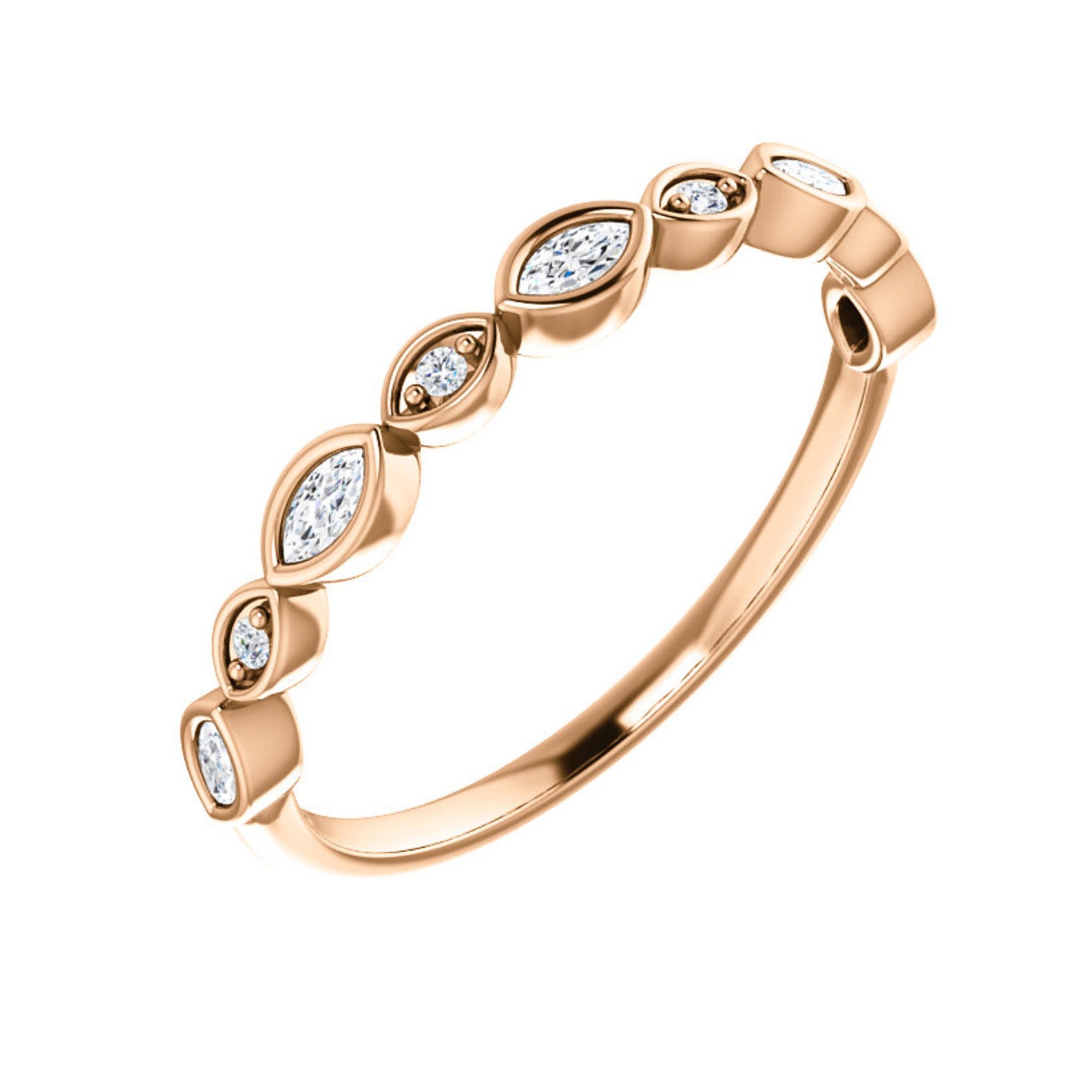 Alternating Marquise and Round Diamond Stack Band in White, Yellow or Rose Gold - Talisman Collection Fine Jewelers