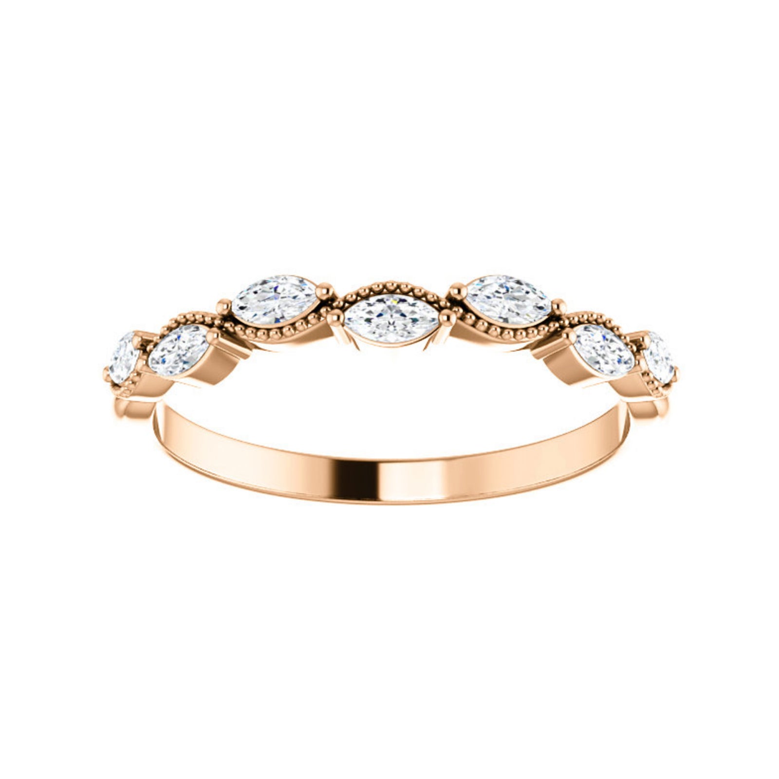 Marquise Beaded Flow 0.33 Carat Diamond Stack Band in White, Yellow or Rose Gold - Talisman Collection Fine Jewelers