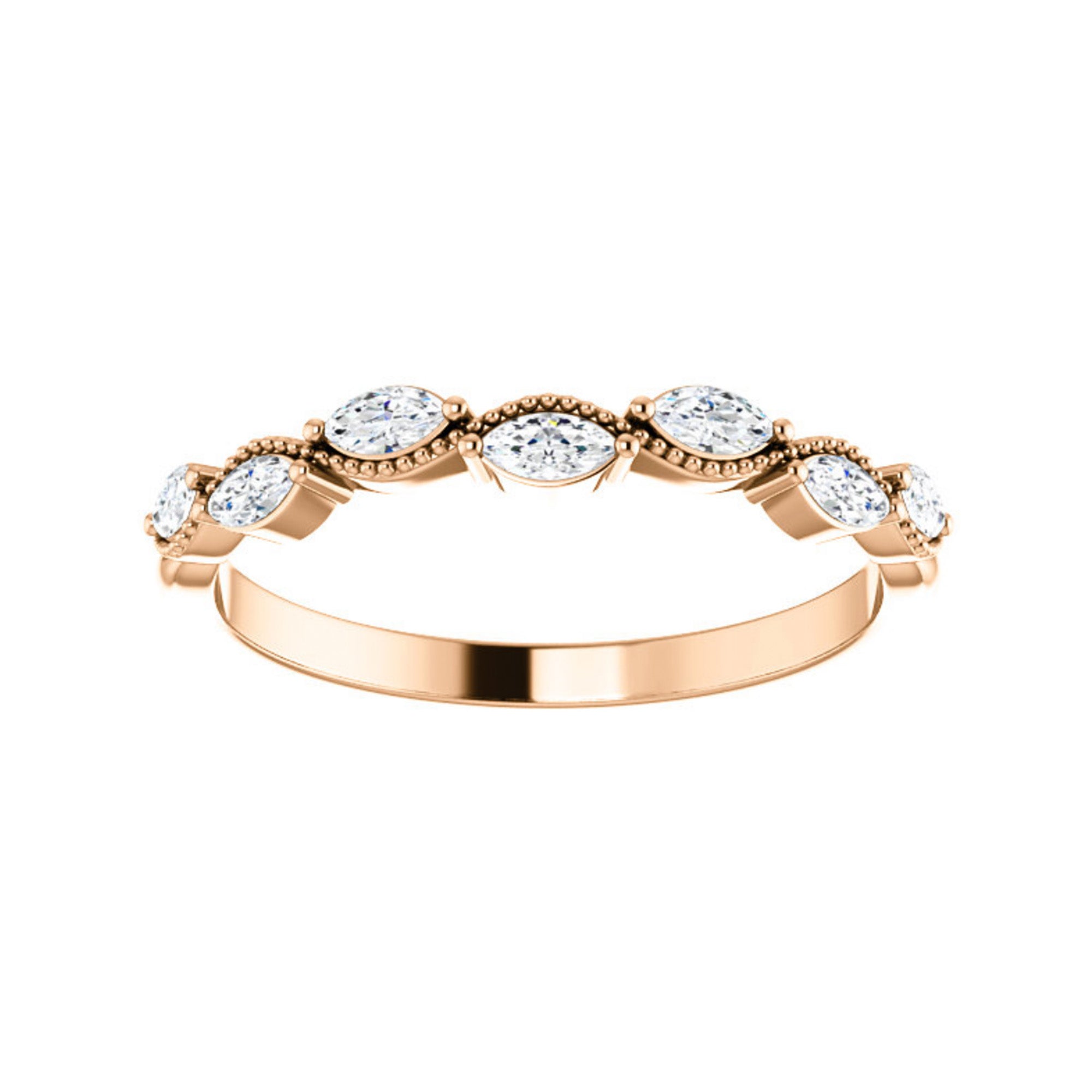 Marquise Beaded Flow 0.33 Carat Diamond Stack Band in White, Yellow or Rose Gold - Talisman Collection Fine Jewelers