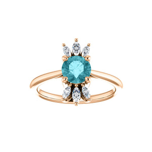 Custom 14k Gold Gemstone and Marquise Diamond Halo Ring - Talisman Collection Fine Jewelers