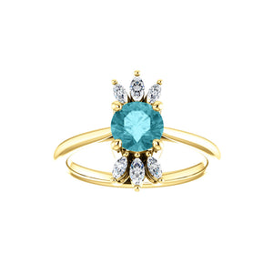 Custom 14k Gold Gemstone and Marquise Diamond Halo Ring - Talisman Collection Fine Jewelers