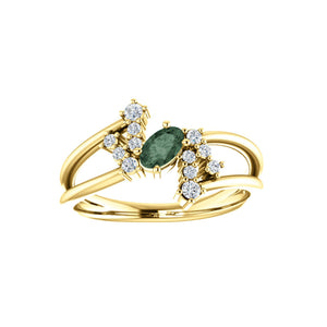Custom 14k Gold Oval Gemstone and Diamond Bypass Ring - Talisman Collection Fine Jewelers