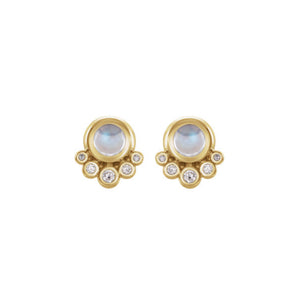 White Moonstone and Diamond Stud Earrings  in White, Yellow or Rose Gold - Talisman Collection Fine Jewelers