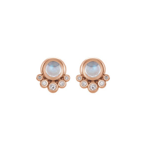 White Moonstone and Diamond Stud Earrings  in White, Yellow or Rose Gold - Talisman Collection Fine Jewelers