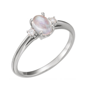 Rainbow Moonstone and Diamond Ring in White, Yellow or Rose Gold - Talisman Collection Fine Jewelers