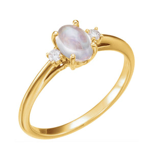Rainbow Moonstone and Diamond Ring in White, Yellow or Rose Gold - Talisman Collection Fine Jewelers