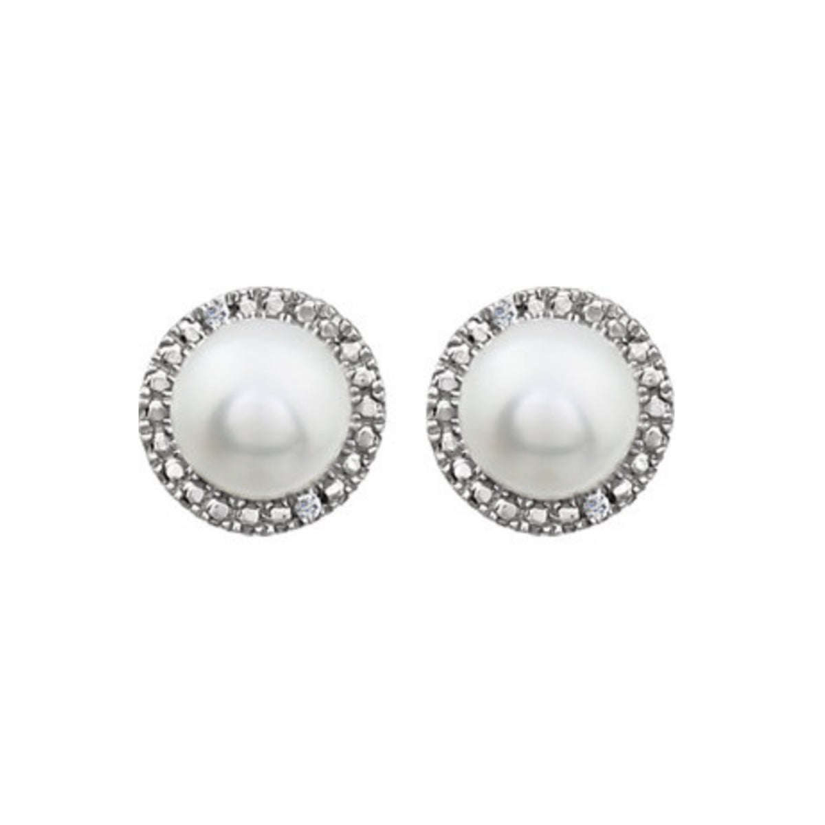 Sterling Silver Freshwater Pearl & Diamond Stud Earrings - Talisman Collection Fine Jewelers