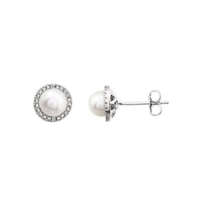 Sterling Silver Freshwater Pearl & Diamond Stud Earrings - Talisman Collection Fine Jewelers
