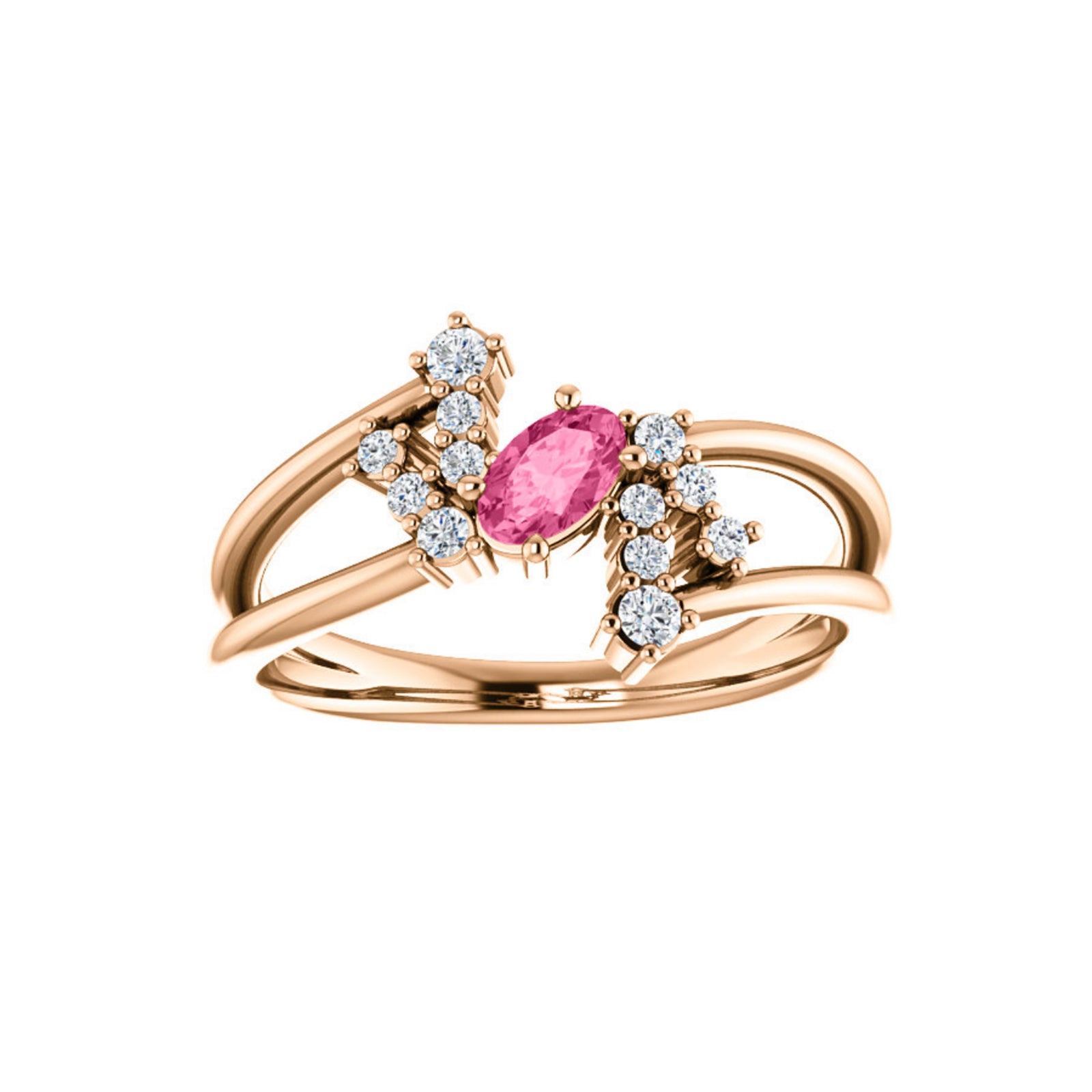 Custom 14k Gold Oval Gemstone and Diamond Bypass Ring - Talisman Collection Fine Jewelers