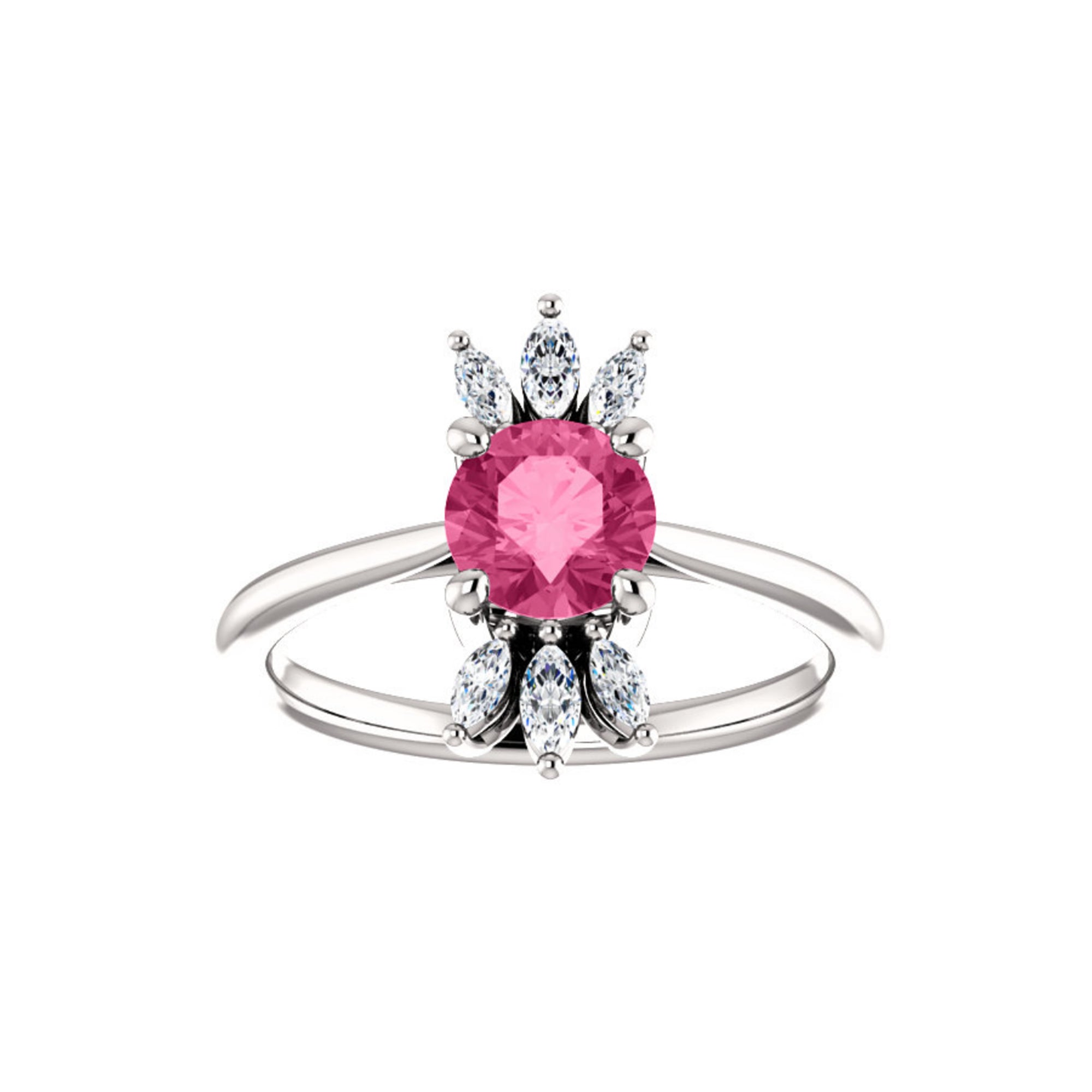 Custom 14k Gold Gemstone and Marquise Diamond Halo Ring - Talisman Collection Fine Jewelers