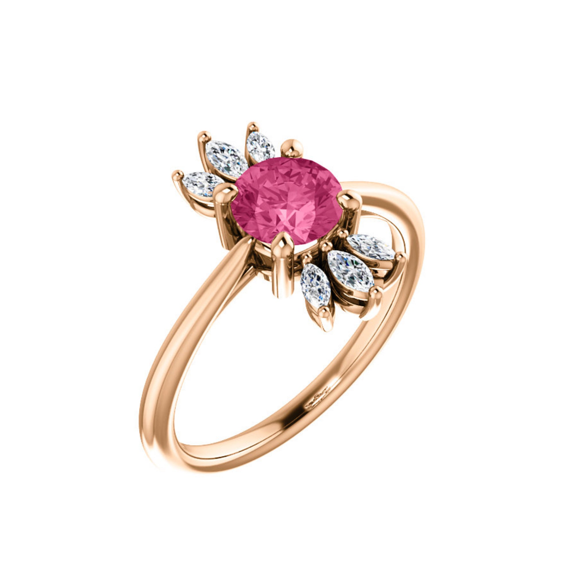 Custom 14k Gold Gemstone and Marquise Diamond Halo Ring - Talisman Collection Fine Jewelers