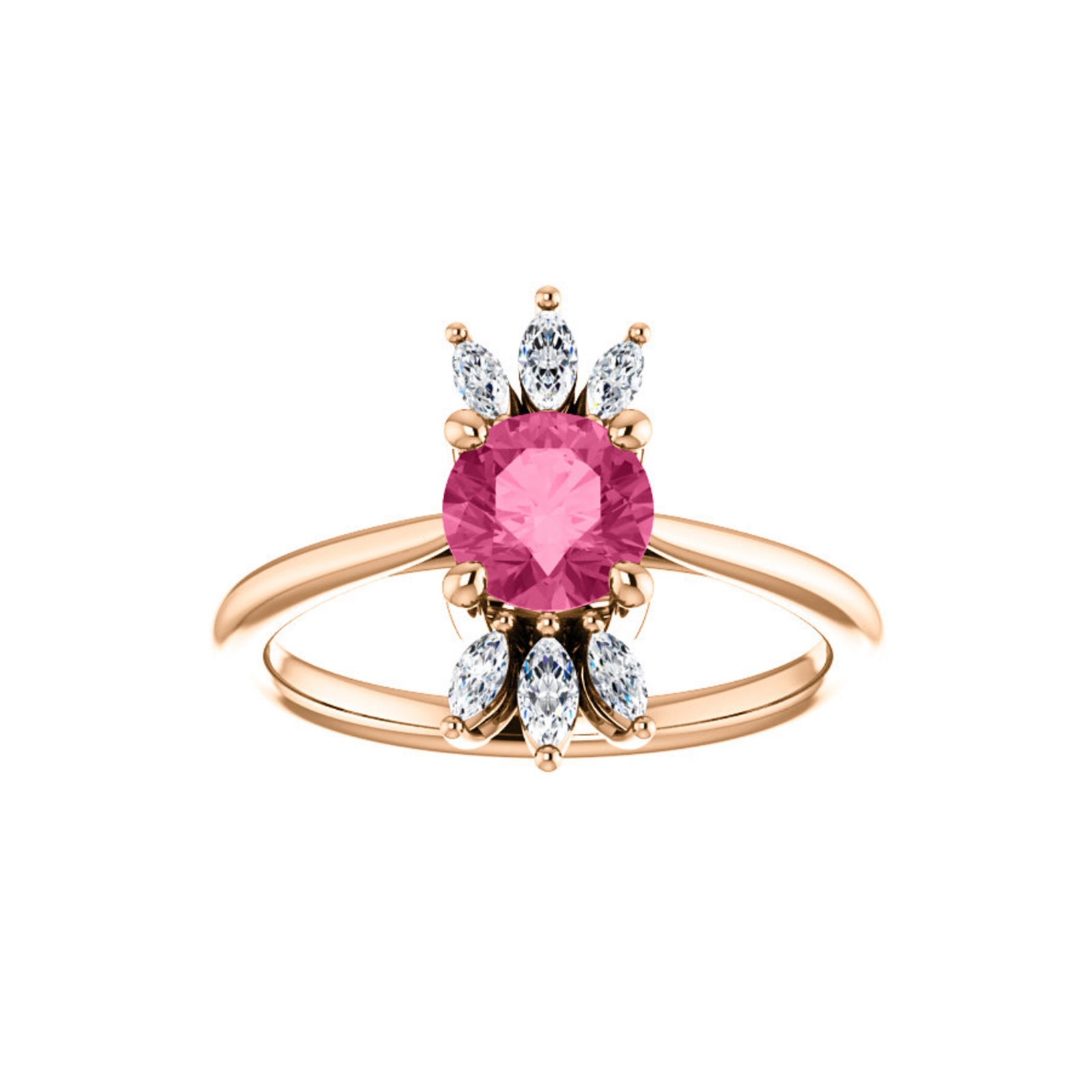 Custom 14k Gold Gemstone and Marquise Diamond Halo Ring - Talisman Collection Fine Jewelers