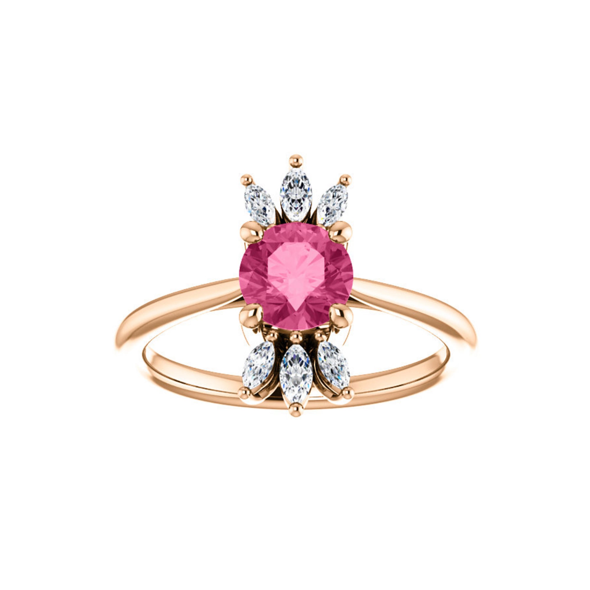 Custom 14k Gold Gemstone and Marquise Diamond Halo Ring - Talisman Collection Fine Jewelers