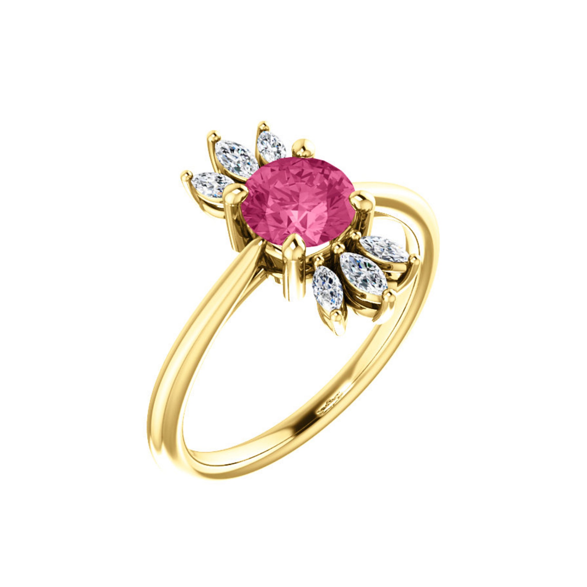 Custom 14k Gold Gemstone and Marquise Diamond Halo Ring - Talisman Collection Fine Jewelers