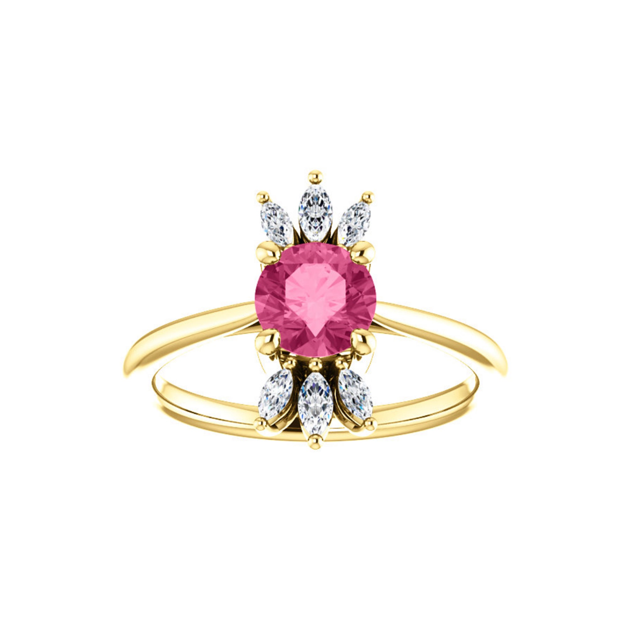 Custom 14k Gold Gemstone and Marquise Diamond Halo Ring - Talisman Collection Fine Jewelers