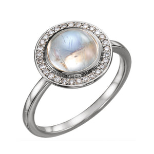 Rainbow Moonstone and Diamond Orbit Ring in White, Yellow or Rose Gold - Talisman Collection Fine Jewelers