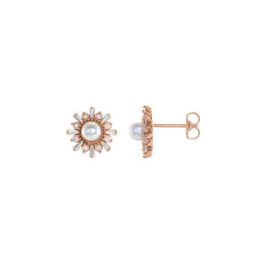 Akoya Pearl, White Opal and Diamond Stud Earrings - Rose Gold - Talisman Collection Fine Jewelers