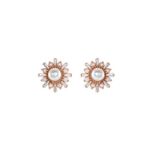 Akoya Pearl, White Opal and Diamond Stud Earrings - Rose Gold - Talisman Collection Fine Jewelers
