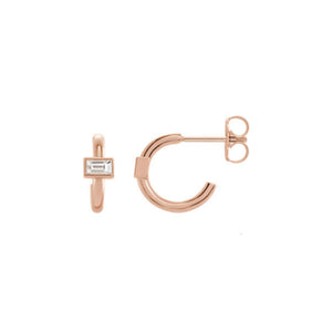 Diamond Baguette J Hoop Earrings in White, Yellow or Rose Gold - Talisman Collection Fine Jewelers