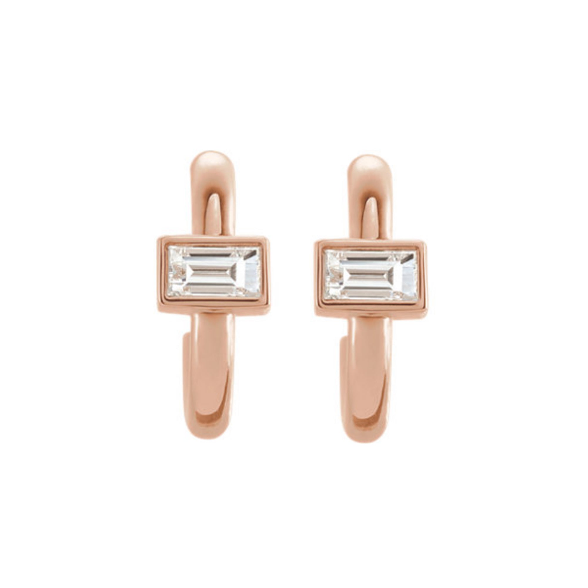 Diamond Baguette J Hoop Earrings in White, Yellow or Rose Gold - Talisman Collection Fine Jewelers