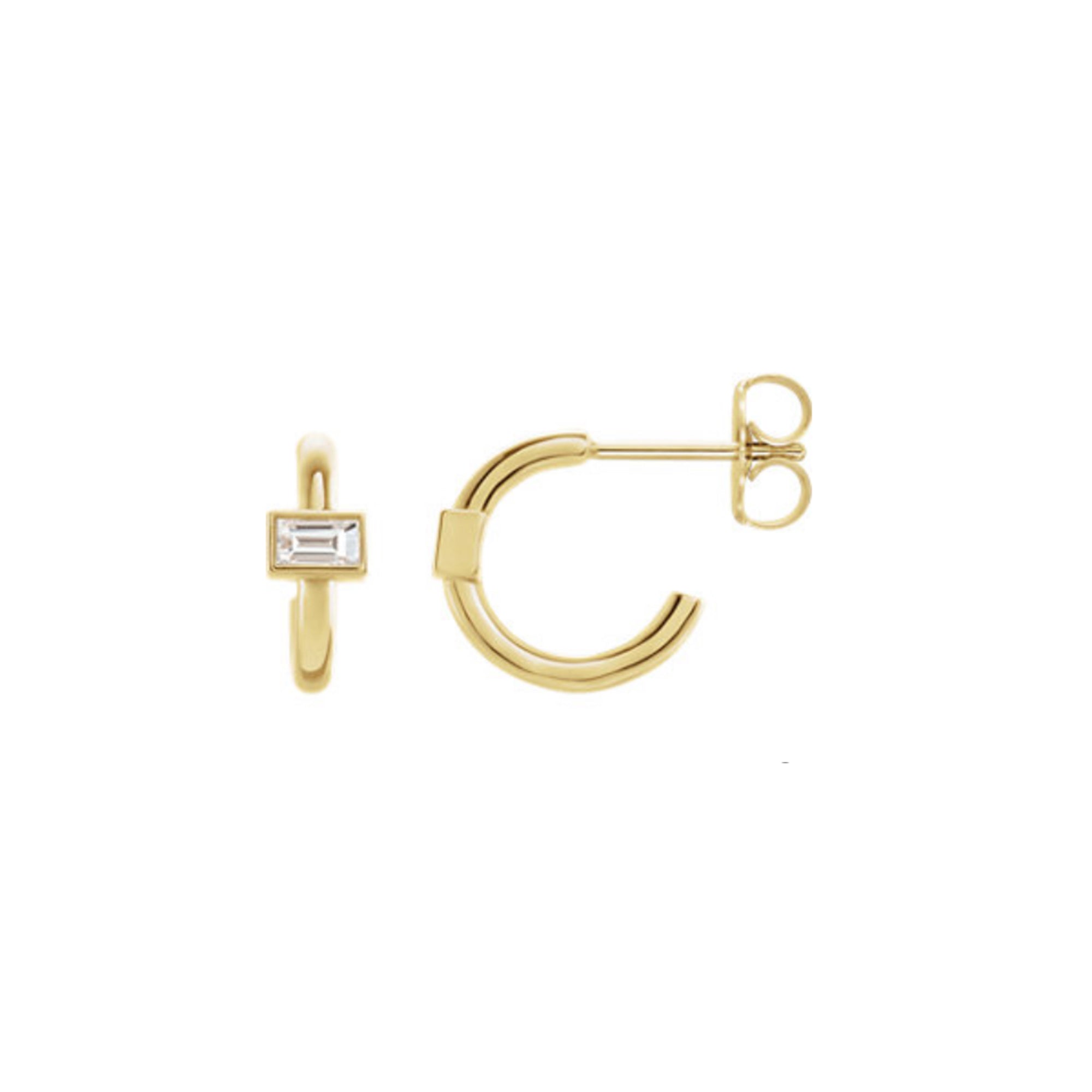 Diamond Baguette J Hoop Earrings in White, Yellow or Rose Gold - Talisman Collection Fine Jewelers