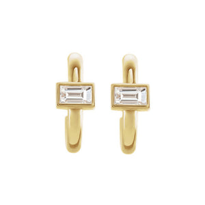 Diamond Baguette J Hoop Earrings in White, Yellow or Rose Gold - Talisman Collection Fine Jewelers