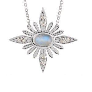 Rainbow Moonstone and Diamond Celestial Necklace in White, Yellow or Rose Gold - Talisman Collection Fine Jewelers