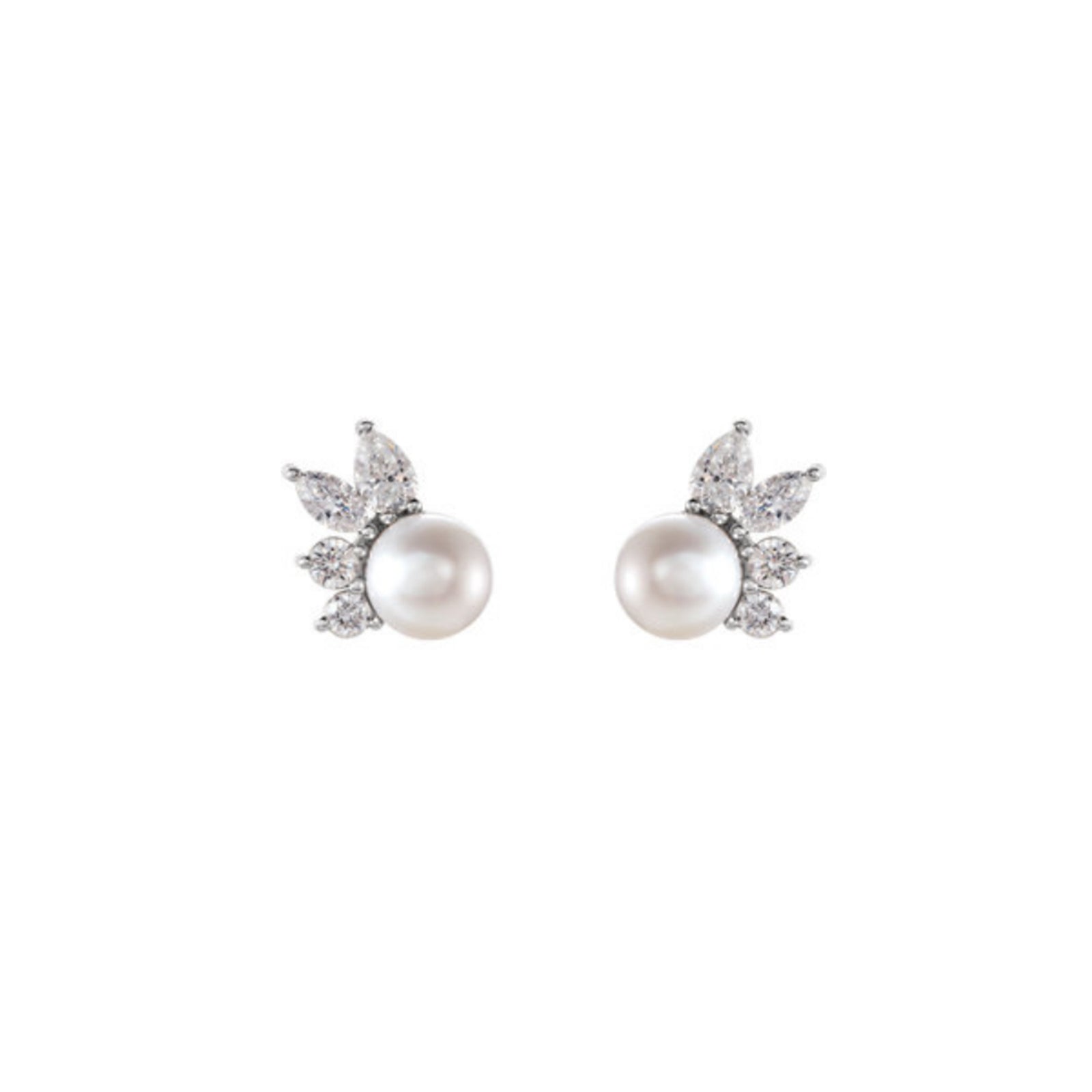 Akoya Pearl Diamond Fan Earrings in White, Yellow or Rose Gold - Talisman Collection Fine Jewelers