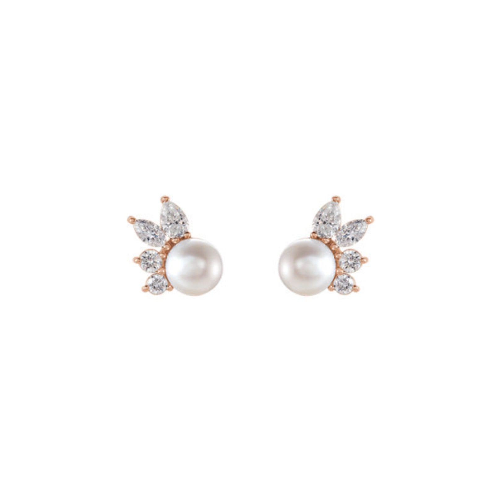 Akoya Pearl Diamond Fan Earrings in White, Yellow or Rose Gold - Talisman Collection Fine Jewelers