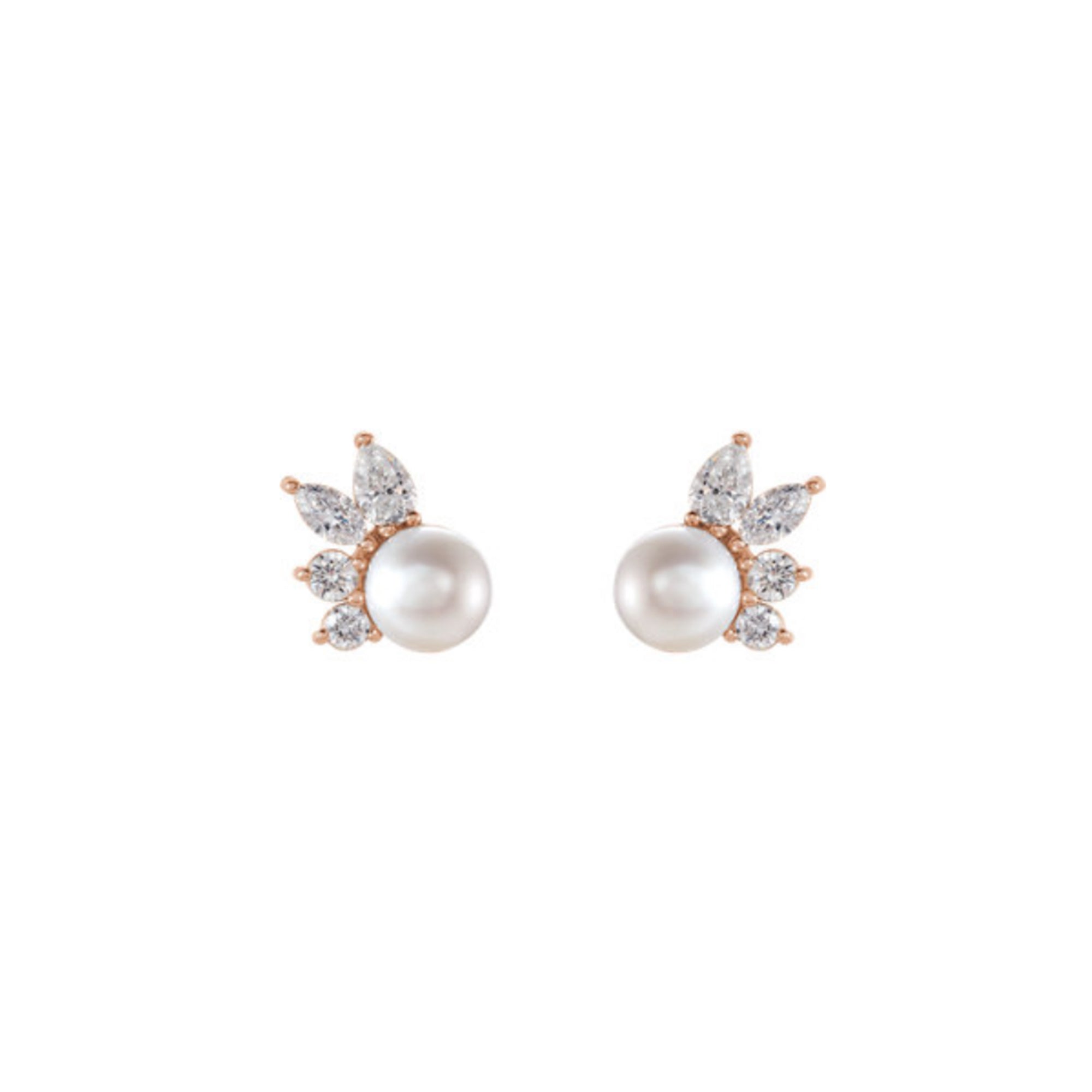 Akoya Pearl Diamond Fan Earrings in White, Yellow or Rose Gold - Talisman Collection Fine Jewelers