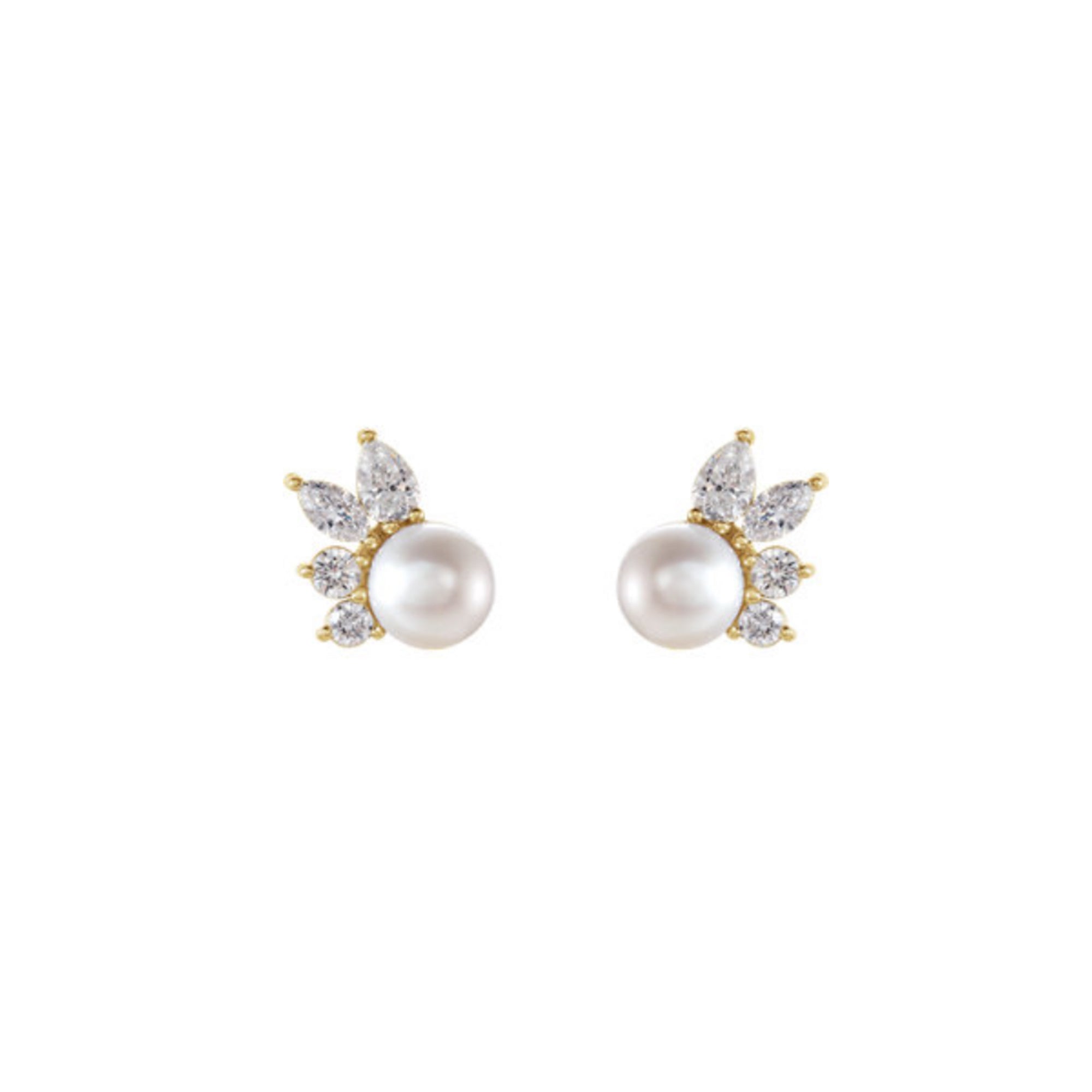 Akoya Pearl Diamond Fan Earrings in White, Yellow or Rose Gold - Talisman Collection Fine Jewelers