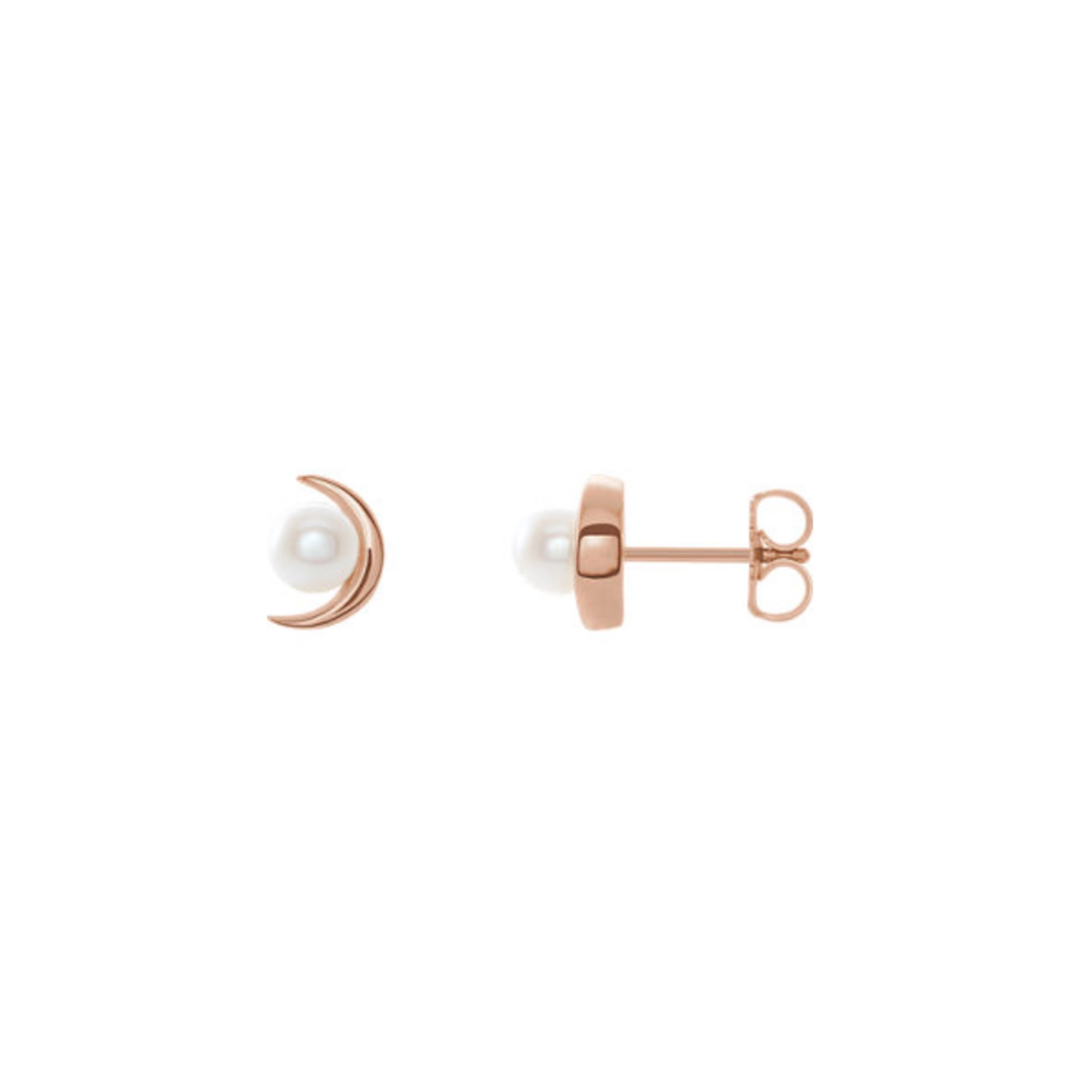Freshwater Pearl Crescent Moon Earrings in White, Yellow or Rose Gold - Talisman Collection Fine Jewelers