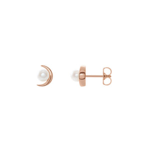 Freshwater Pearl Crescent Moon Earrings in White, Yellow or Rose Gold - Talisman Collection Fine Jewelers