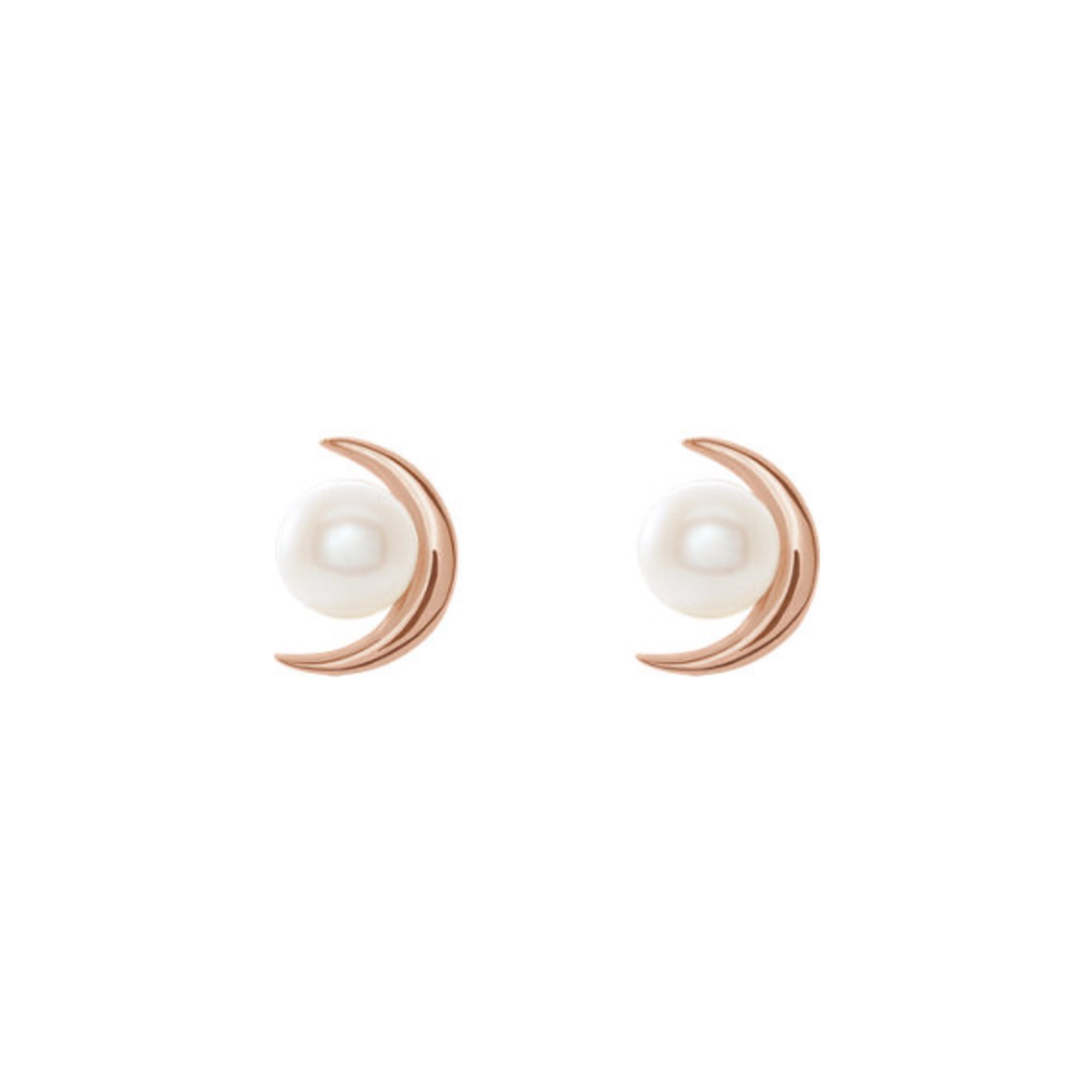 Freshwater Pearl Crescent Moon Earrings in White, Yellow or Rose Gold - Talisman Collection Fine Jewelers