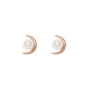 Freshwater Pearl Crescent Moon Earrings in White, Yellow or Rose Gold - Talisman Collection Fine Jewelers
