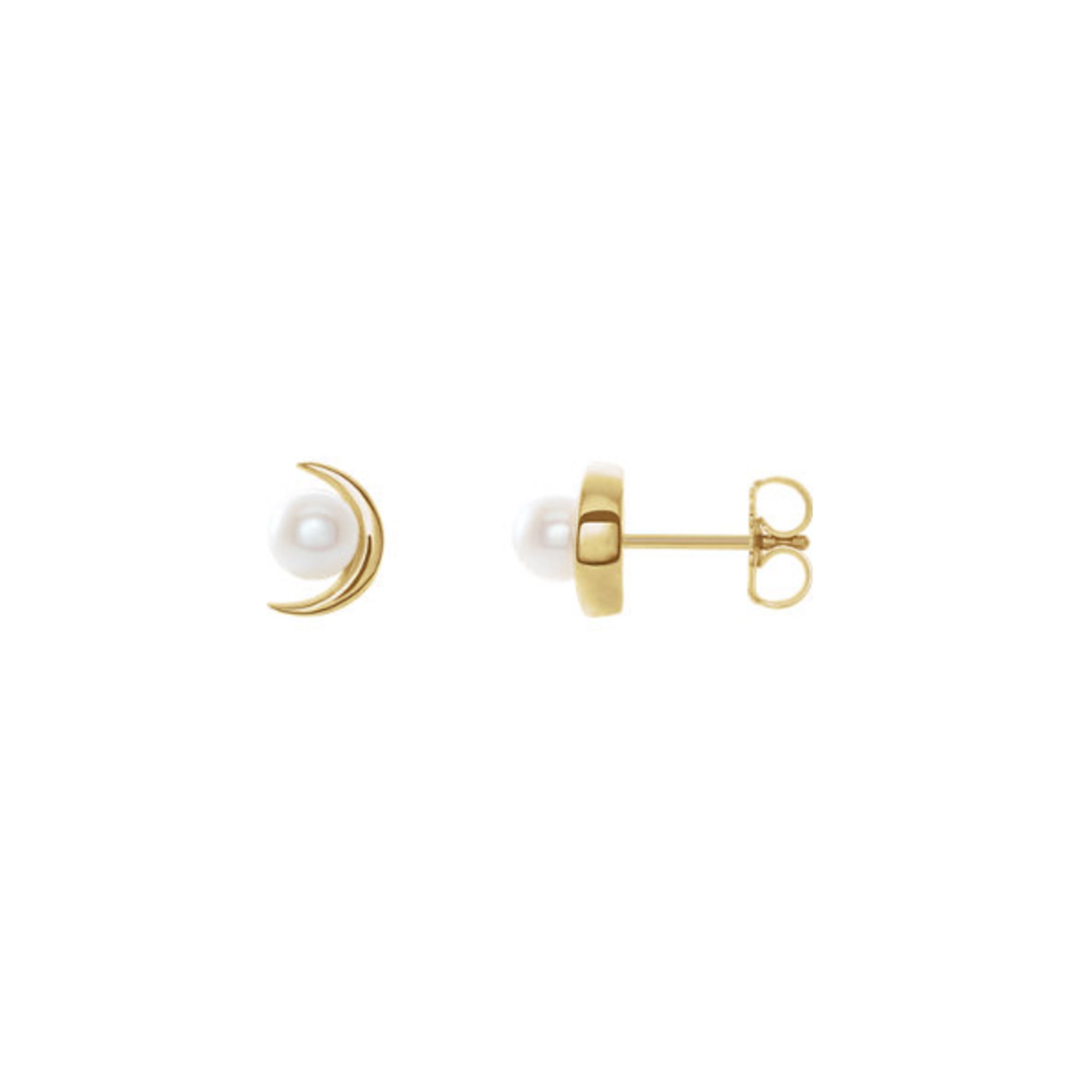 Freshwater Pearl Crescent Moon Earrings in White, Yellow or Rose Gold - Talisman Collection Fine Jewelers