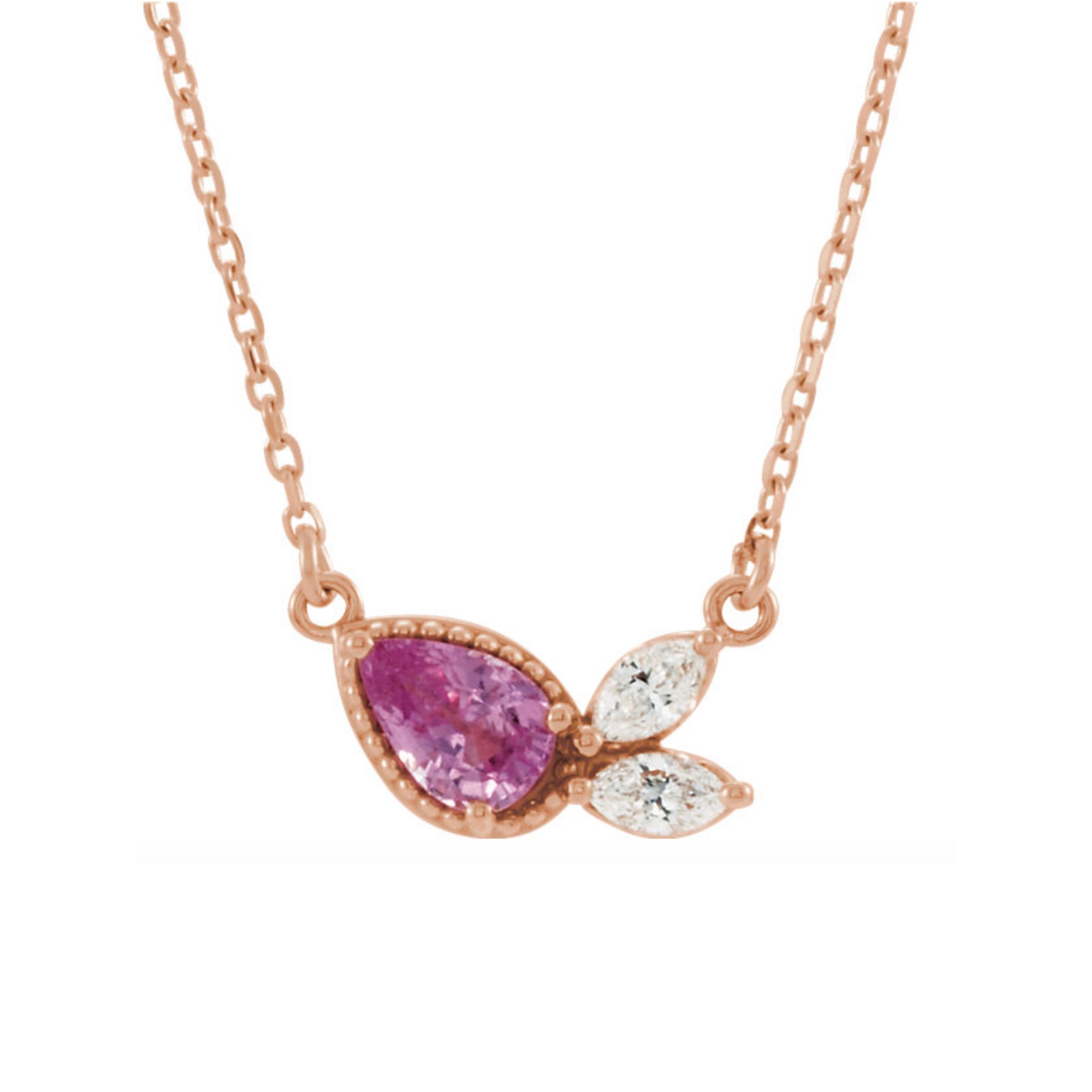 Pink Sapphire & Diamond Cluster Necklace in White, Yellow or Rose Gold - Talisman Collection Fine Jewelers