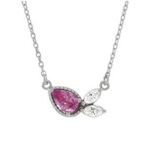 Pink Sapphire & Diamond Cluster Necklace in White, Yellow or Rose Gold - Talisman Collection Fine Jewelers