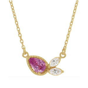 Pink Sapphire & Diamond Cluster Necklace in White, Yellow or Rose Gold - Talisman Collection Fine Jewelers