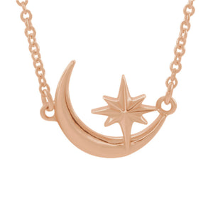 Crescent Moon & Star Necklace in White, Yellow or Rose Gold - Talisman Collection Fine Jewelers