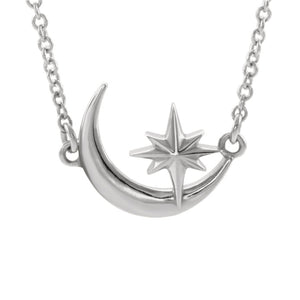 Crescent Moon & Star Necklace in White, Yellow or Rose Gold - Talisman Collection Fine Jewelers
