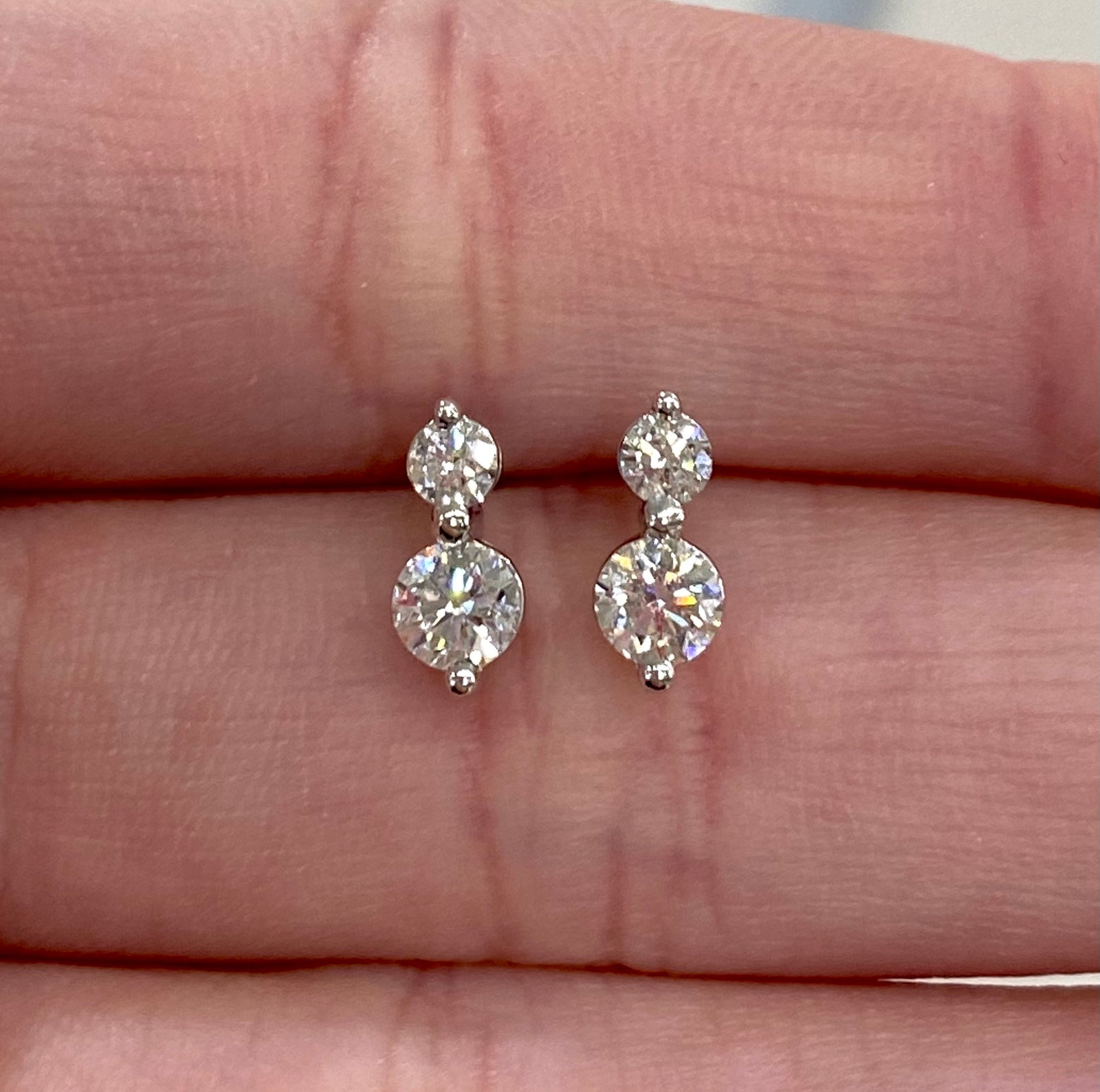 Two Diamond Drop Earrings in White, Yellow or Rose Gold - Talisman Collection Fine Jewelers